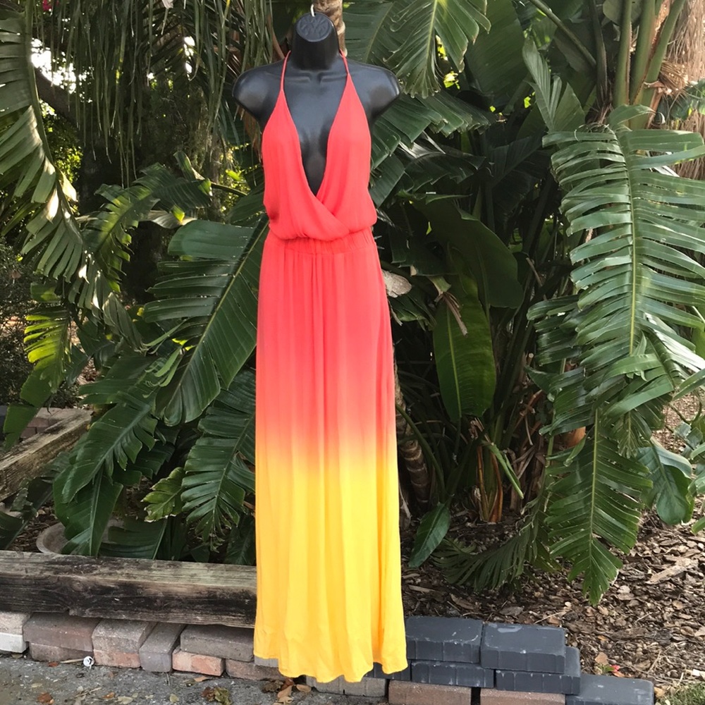 Young fabulous and broke sunset ombre maxi dress with slit